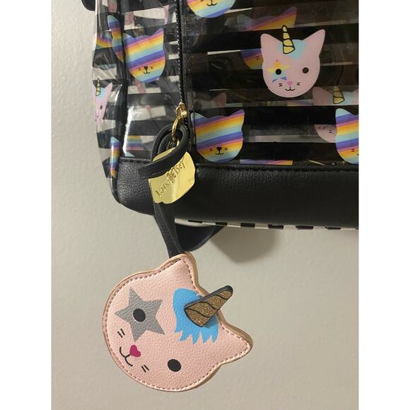 LUV BETSEY JOHNSON‎ Kitty Unicorn Lg Black Striped Clear Backpack NWOT - Picture 2 of 9